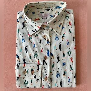 BNWT Coton Doux Women's Shirt with 1920s Dancers Motif💃🕺🖤